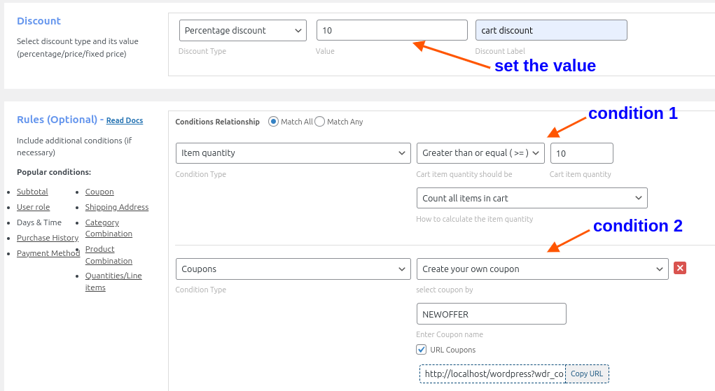 Creating URL coupon