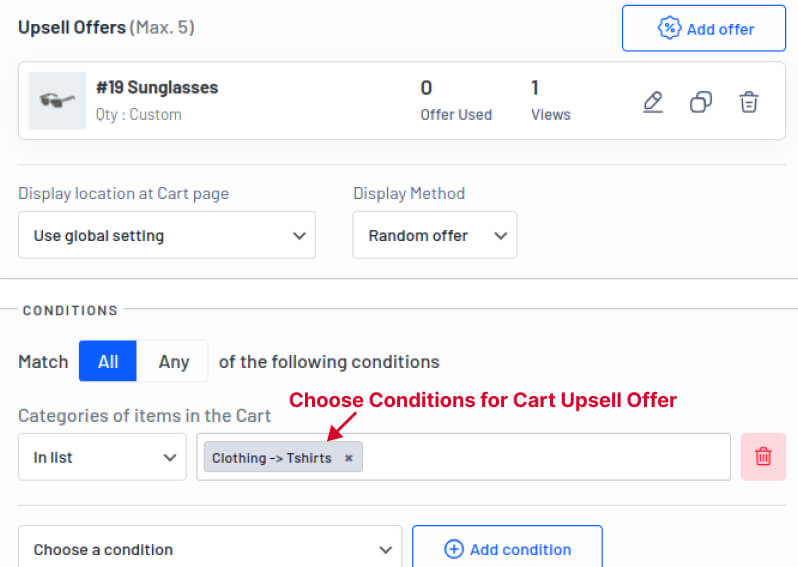Applying Conditions for Upsell Products