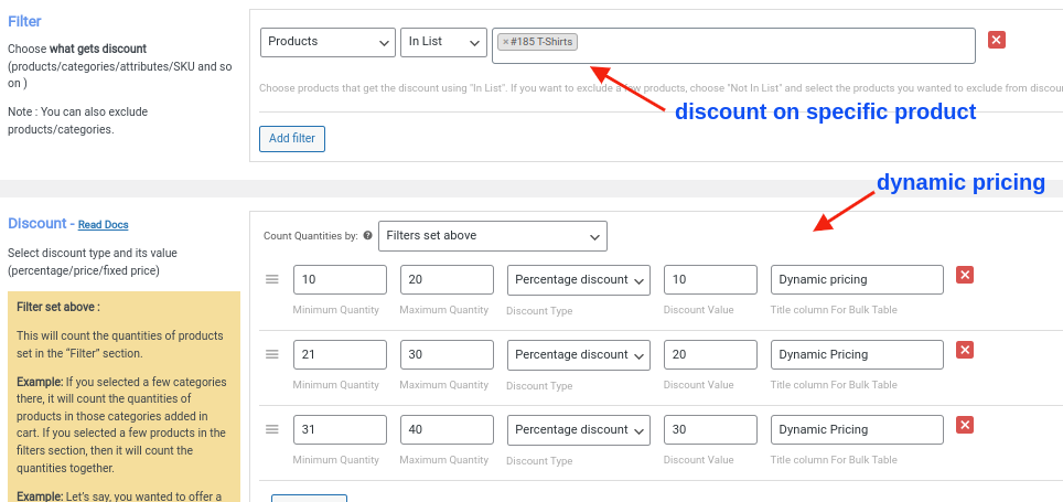 dynamic pricing discount for specific products