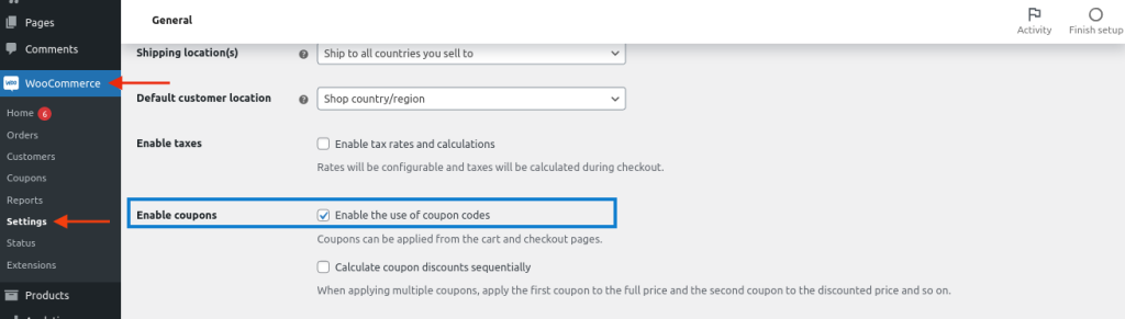 enable woocommerce coupon