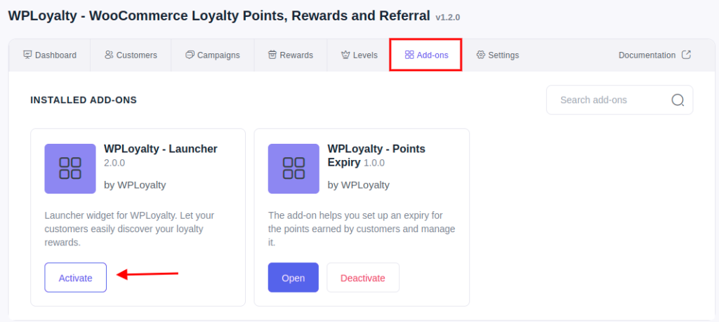 Activate the WooCommerce rewards panel