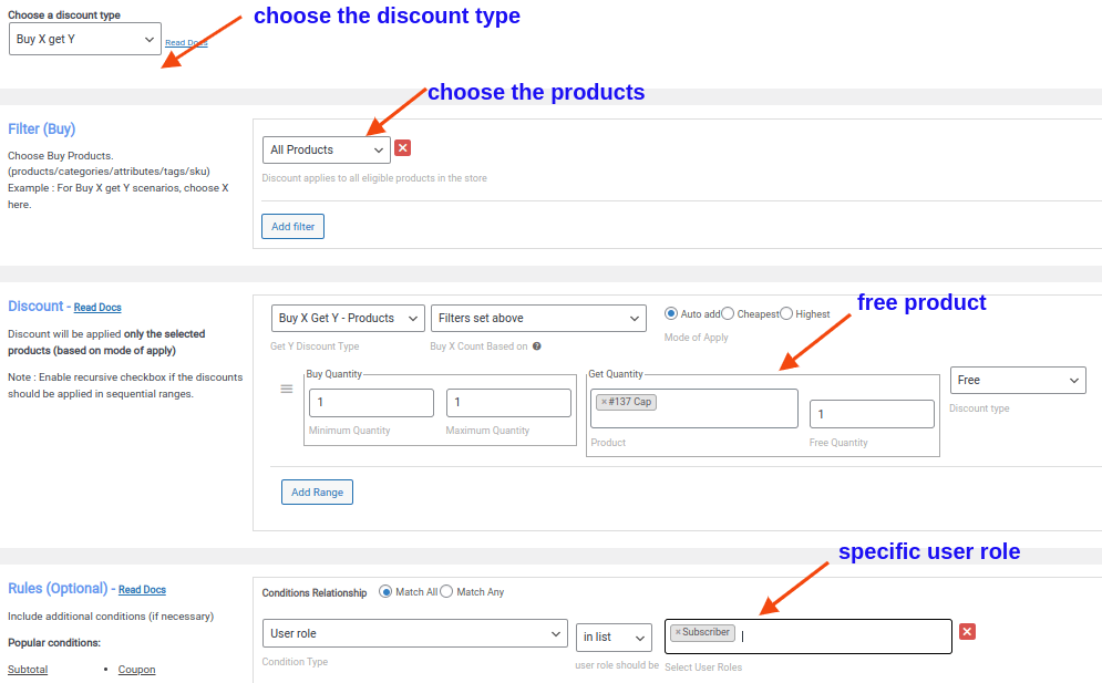 Role-based Buy X Get Y deals