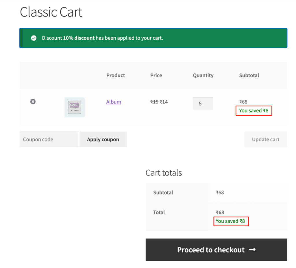 Cart with tiered discount applied