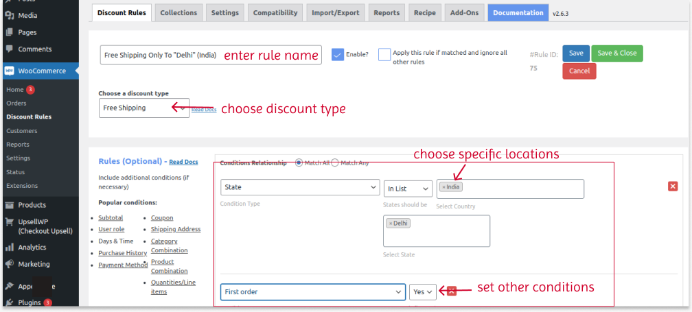 Creating location-based free shipping offer in WooCommerce with the Discount Rules plugin