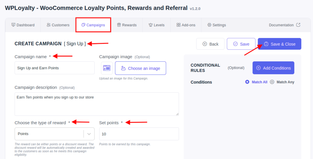 Customers earn points for sign up