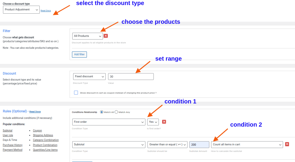 First order discount on minimum amount spent