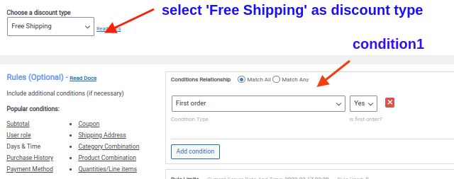 Free shipping as First order discount