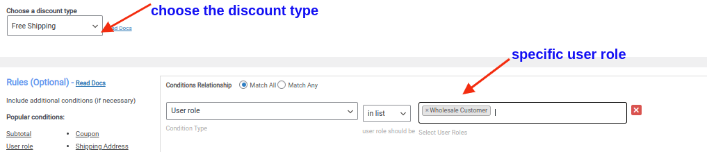 Offering free shipping based on specific woocommerce user roles