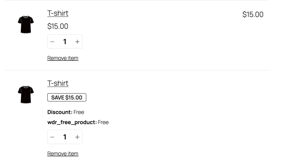 Sample Cart Page with Buy X Get X Free offer