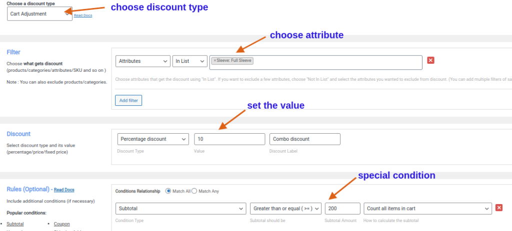 attribute based cart discounts