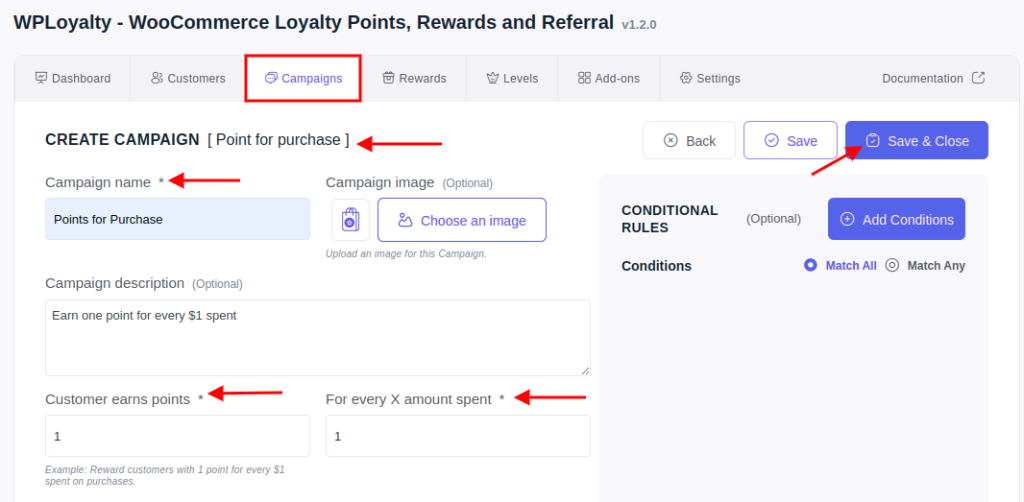 Points for purchase campaign dashboard of WPLoyalty plugin