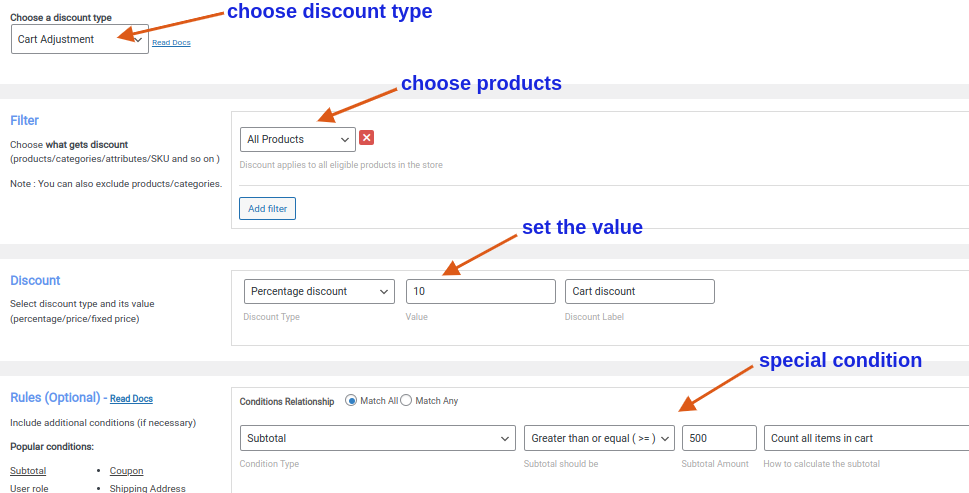 Create woocommerce discounts