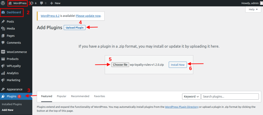 Steps to download WPLoyalty plugin in WordPress dashboard