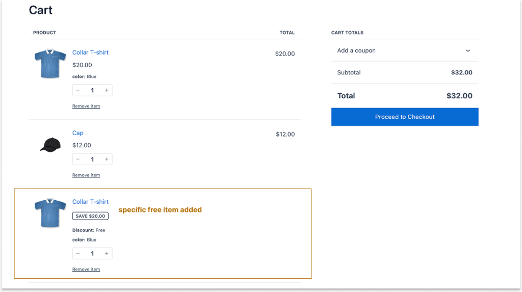 Adding a free item to the cart
