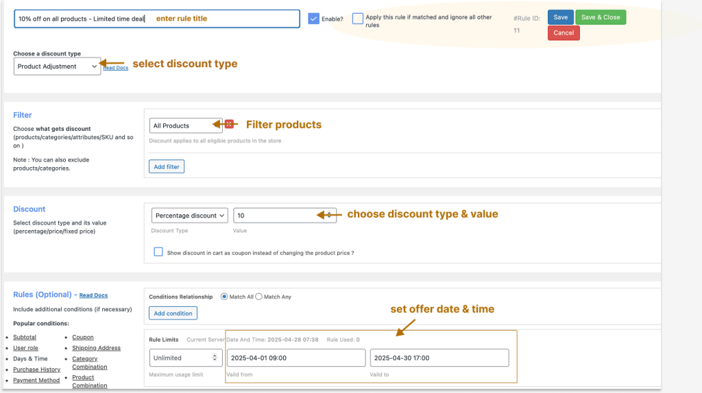 Creating a limited-time fixed discount based on order amount