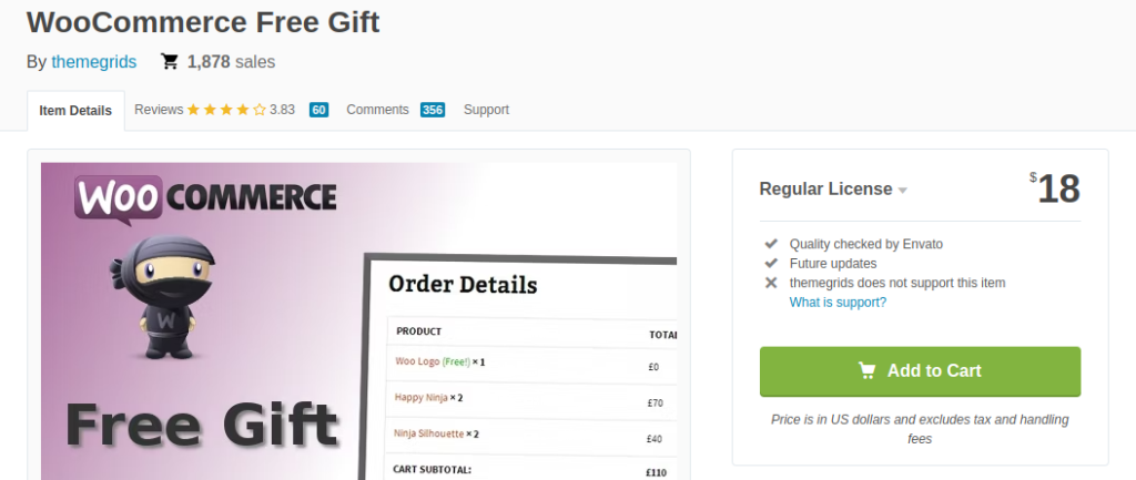 Free gift plugin made by ThemeGrids for WooCommerce platform