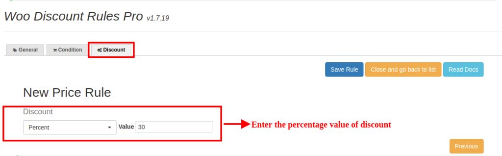 Enter percentage value of discount