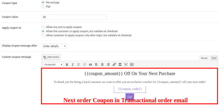 Next order coupon in transactional order email - Retainful