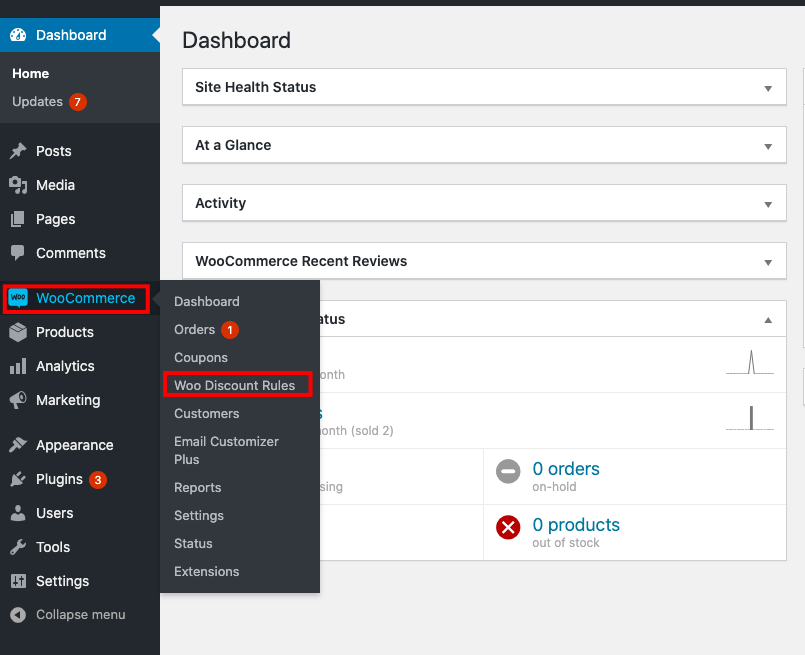 woocommerce dashboard