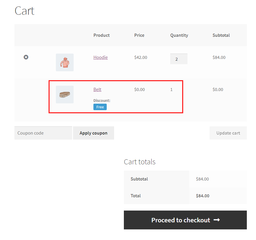 discount applied on cart page