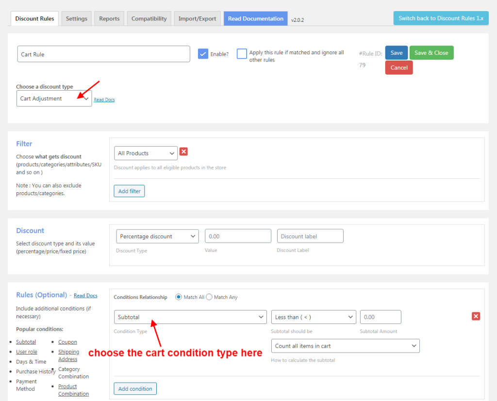 Give cart based rule for discount