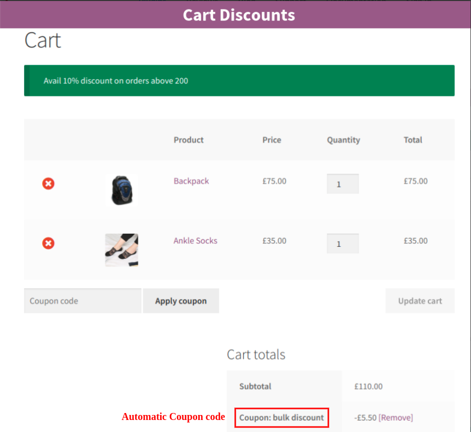 cart discounts