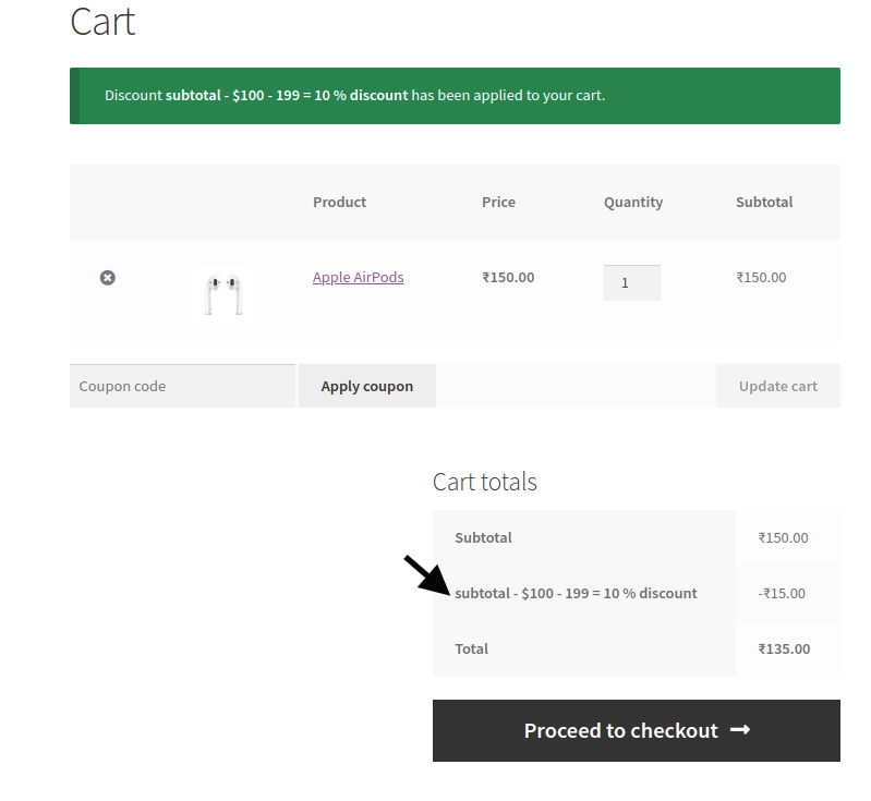 screenshot of cart page