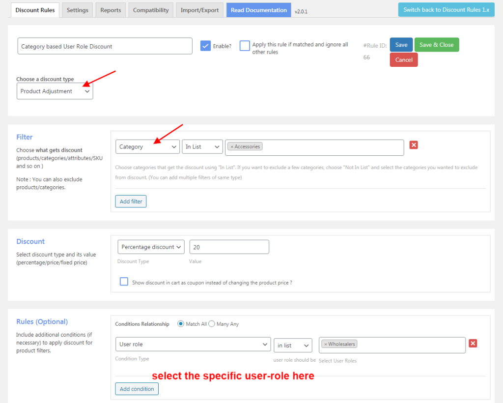 category based user role discount