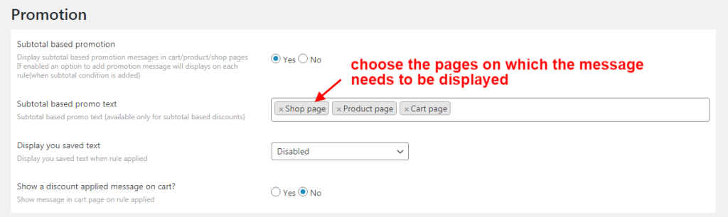 choose the page which message displayed