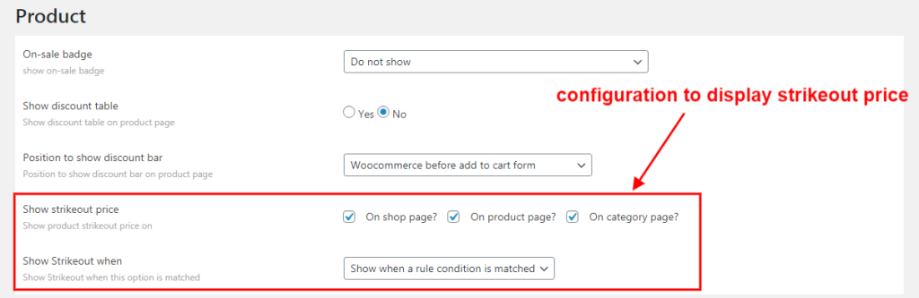 configuration to display strikeout price