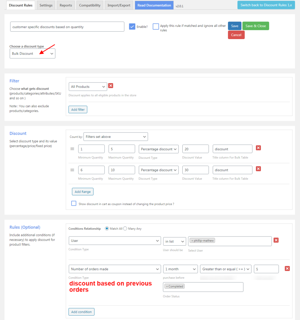 Offering discounts to particular customers for their purchase history
