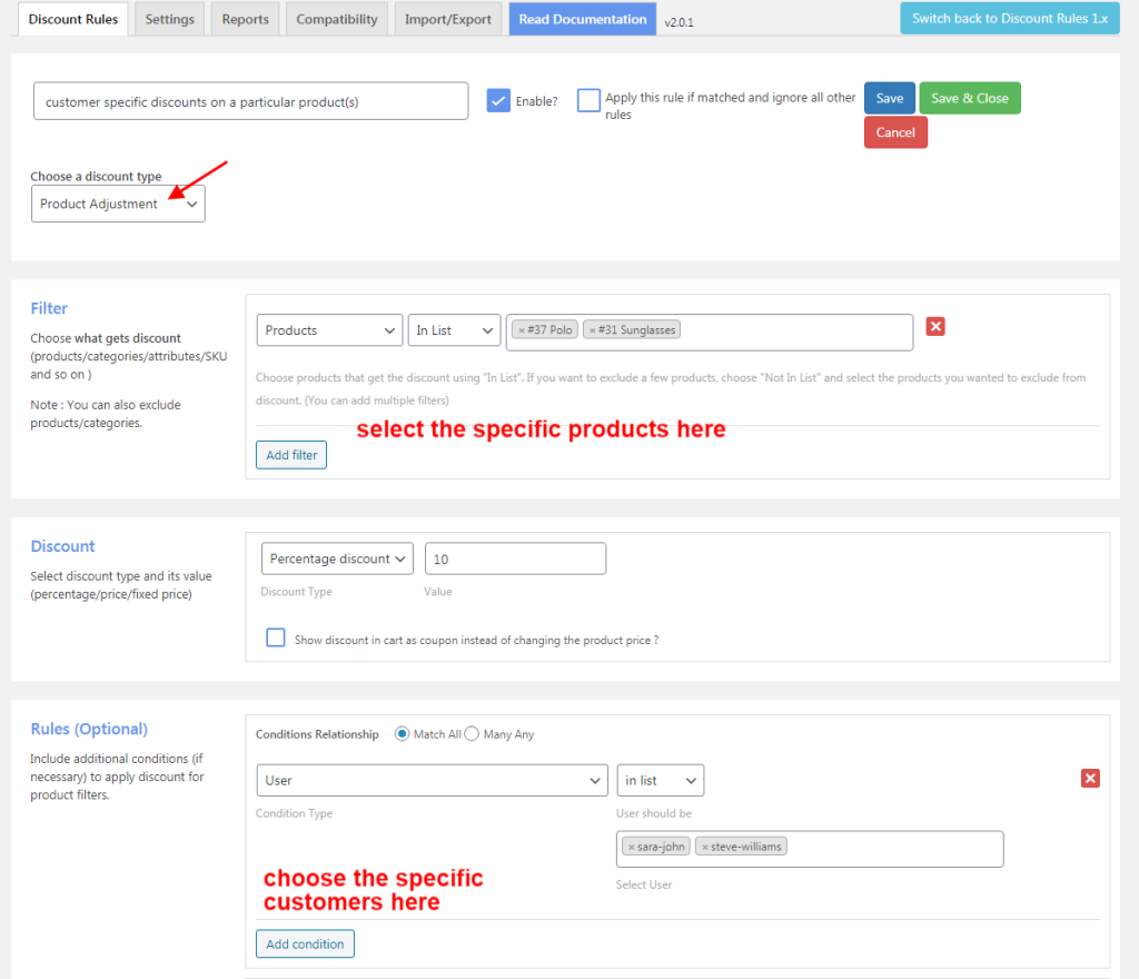 Setting user-specific pricing for particular products