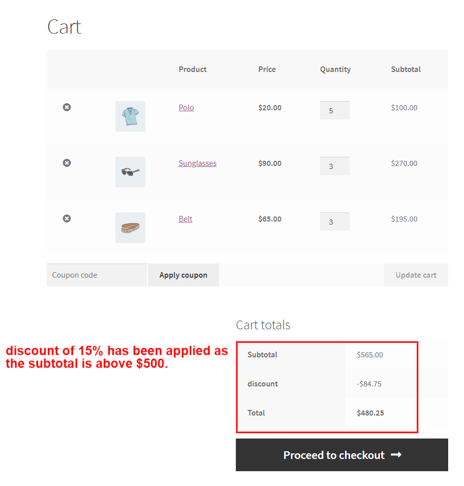 discount applied cart page