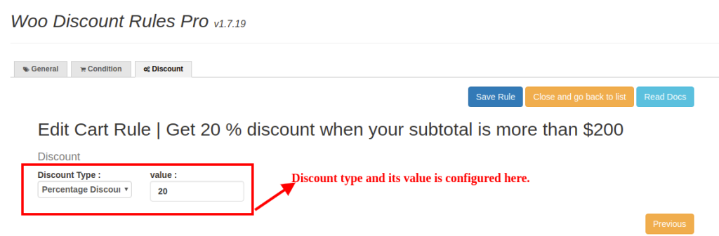 discount type and value configured