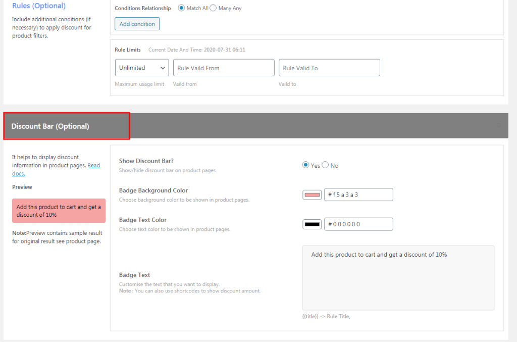 Display WooCommerce Product and Cart Page Discount as Discount Bar
