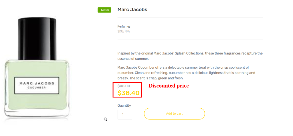 display discount percentage product