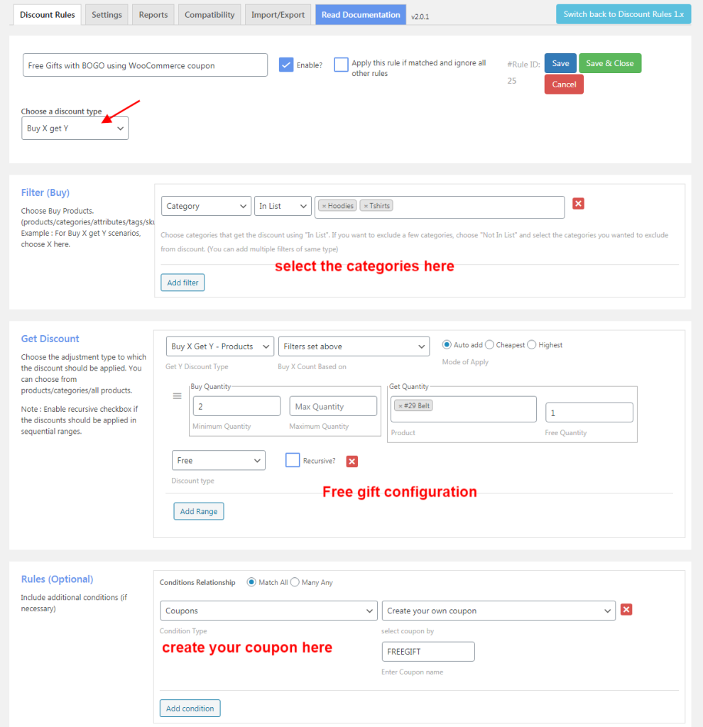 free gift configuration