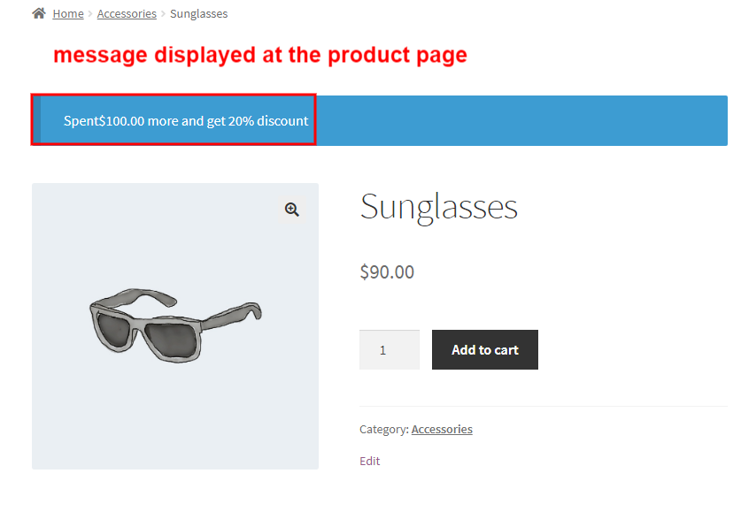 message displayed at product page