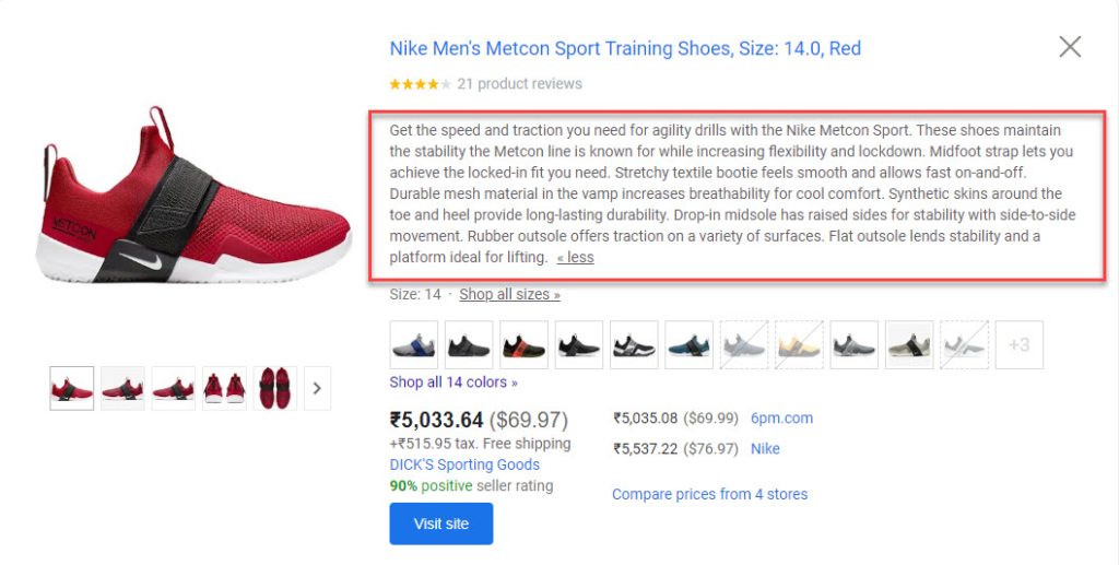 Nike shoe description
