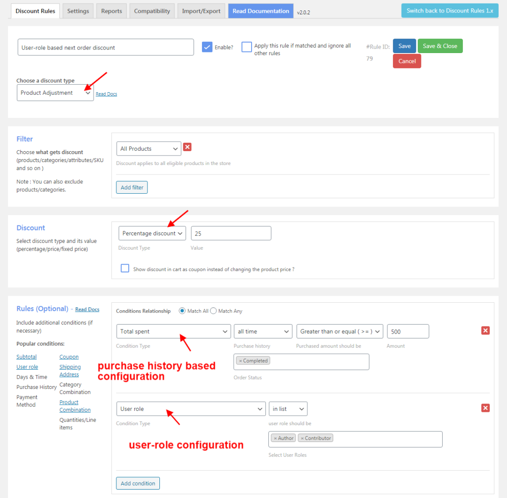 purchase history based configuration