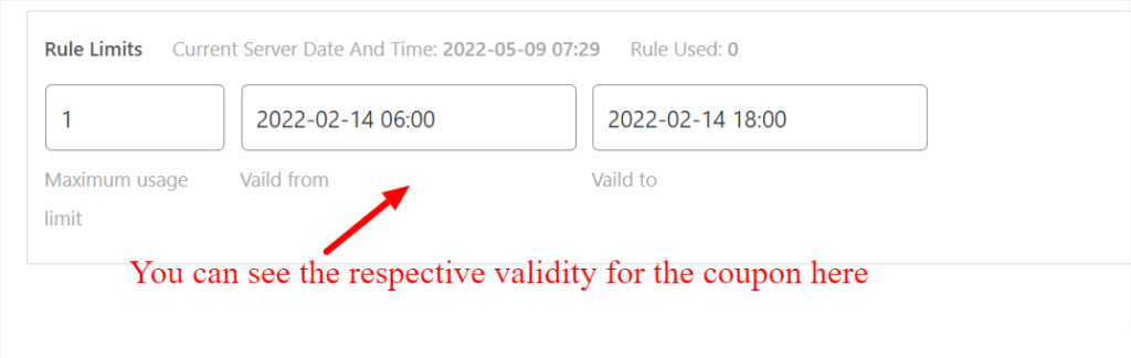 respective validity for coupon