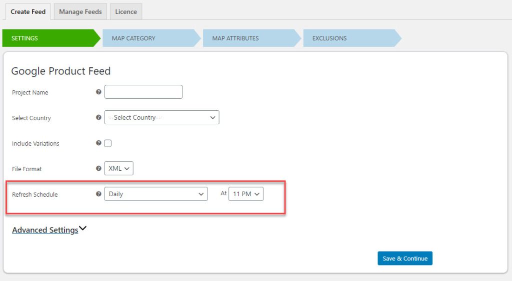 scheduling product feed