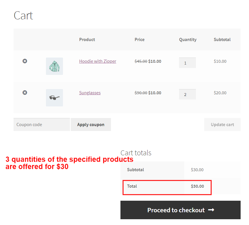 Applying discounts when specific products added to the cart