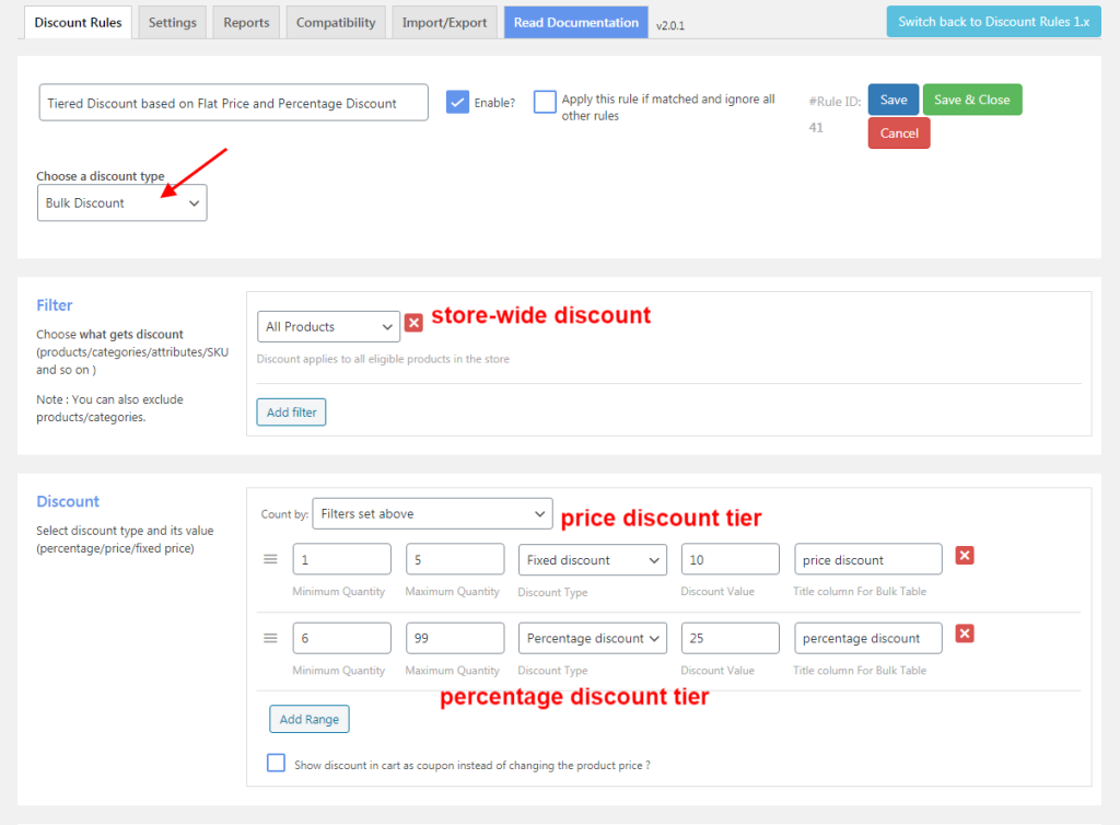 tiered discount based on flat price