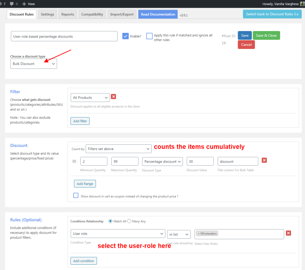 user role based percentage discounts