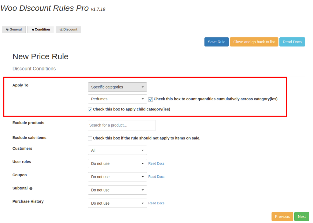 woo discount rule apply to specific category