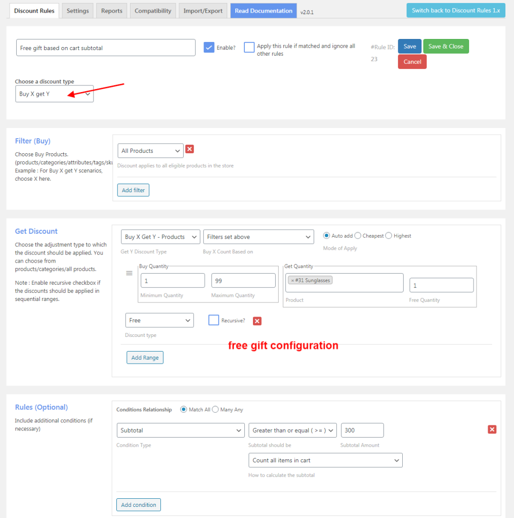 woocommerce gift based on cart subtotal