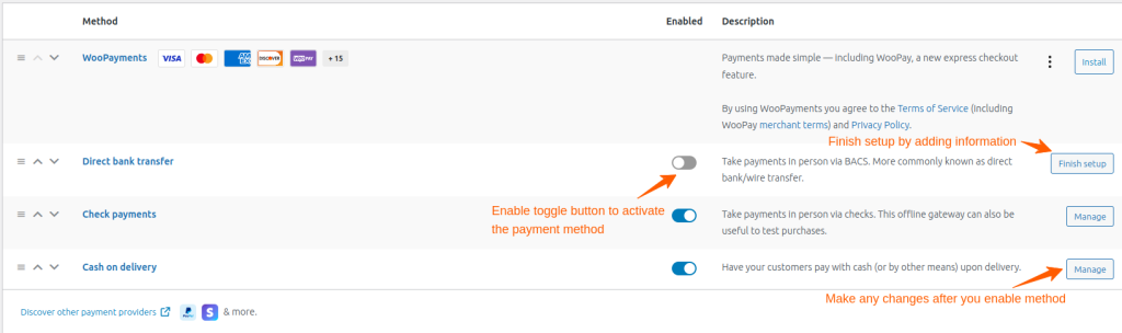 Activate WooCommerce Payment Method