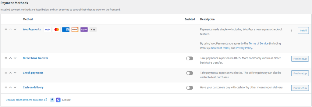 Payment methods in WooCommerce