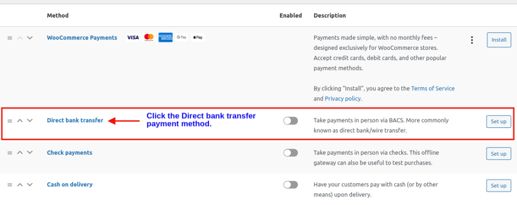 direct bank transfer